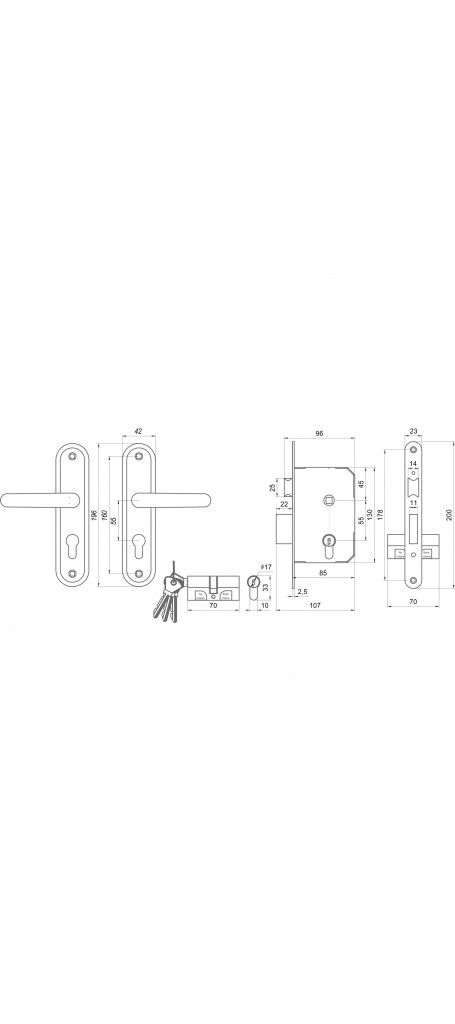 Замок зв7 с защелкой и ручками с цилиндрическим механизмом класс 2