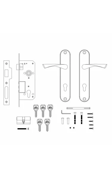 Замок врезной цилиндровый с защёлкой в комплекте с ручкой KIT P90 4585/3 CRONA AB (бронза), 5 кл.