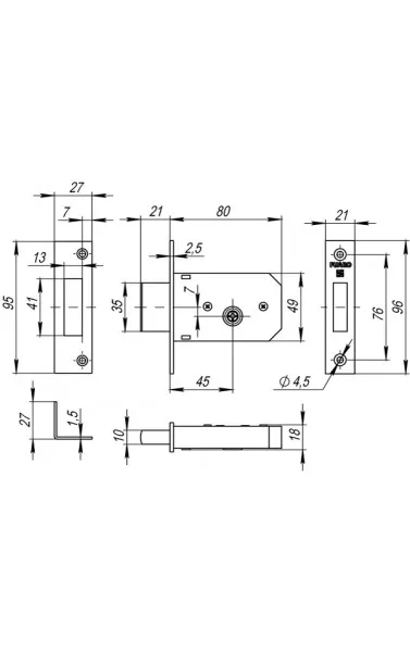 Замок врезной крестообразный 200 F CP (хром), 3 кл.