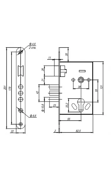 Корпус врезного замка с ручками на планке KIT А7-5555/3 W/B MOS
