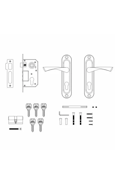 Замок врезной цилиндровый с защёлкой в комплекте с ручкой KIT P15 4061/3 CRONA SN (мат. никель), 5 к