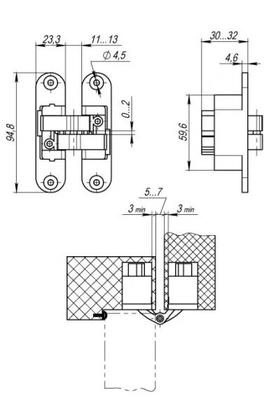 Петля скрытой установки U3D4200L SG левая (Architect 3D-ACH 40) мат. золото 40 кг