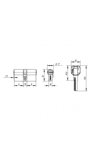 Цилиндровый механизм Z400/70 mm (30+10+30) CP хром 5 кл.
