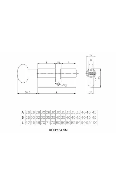 Цилиндровый механизм с вертушкой 164 SM/70 (30+10+30) mm никель 5 кл.