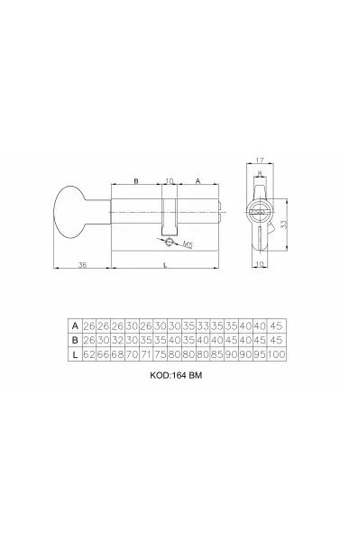 Цилиндровый механизм с вертушкой 164 BM/75 (30+10+35) mm никель 5 кл.